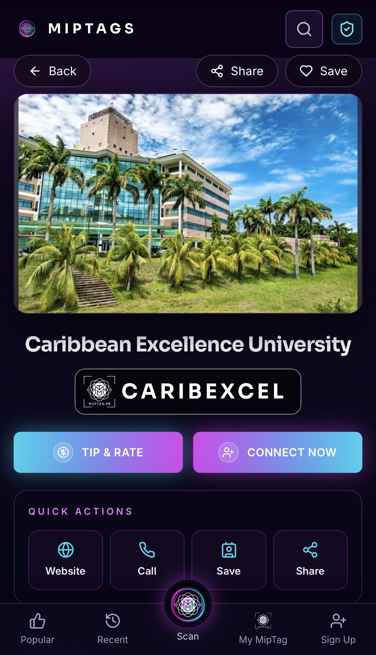 Caribbean Excellence University MipTags profile design
