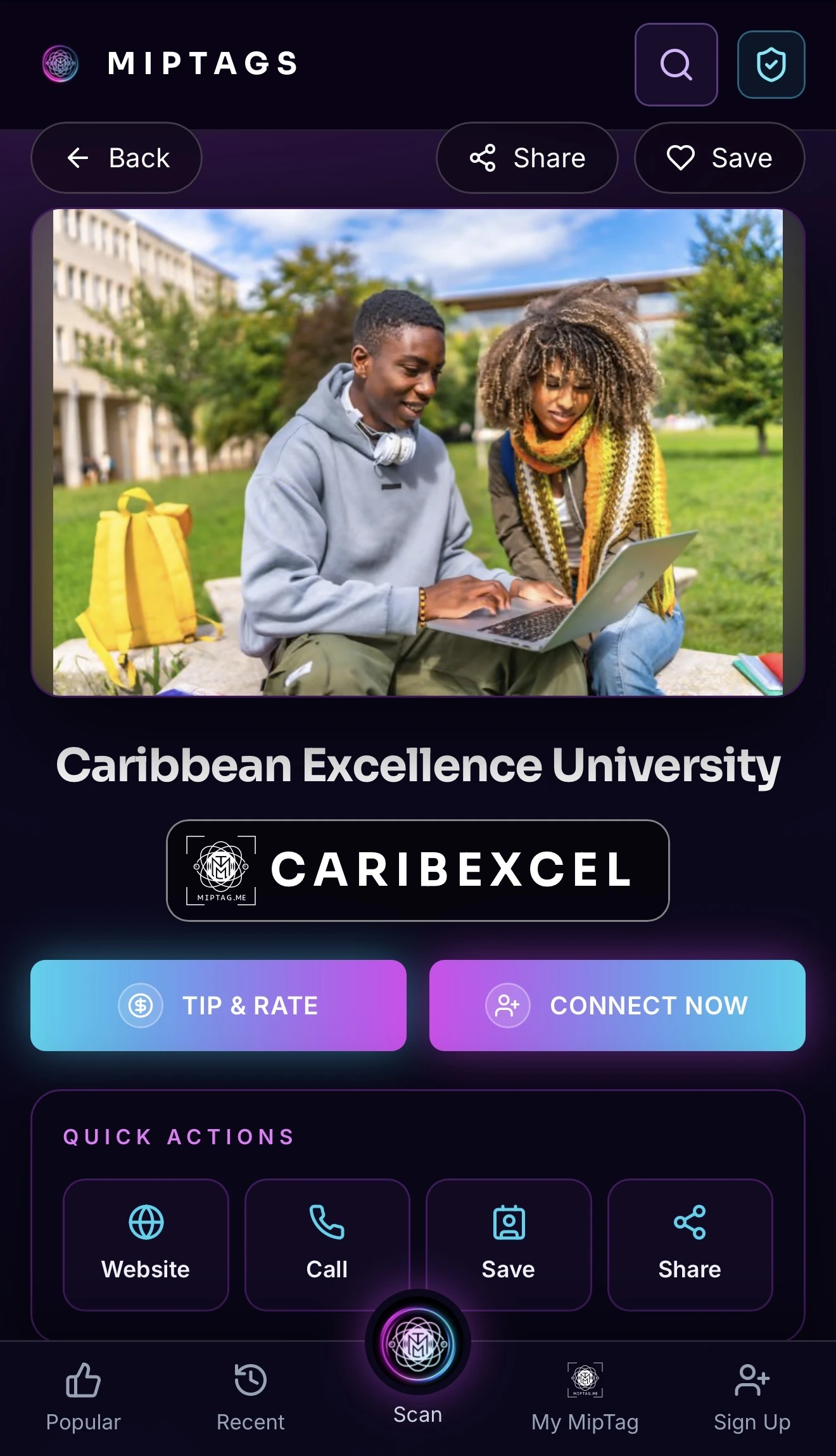 Caribbean Excellence University MipTags profile design
