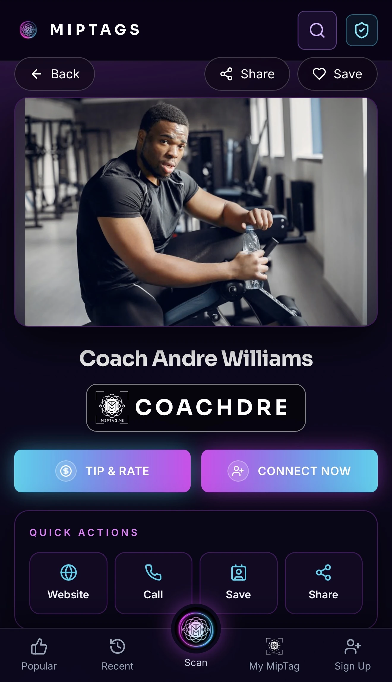 Coach Andre Williams MipTags profile design