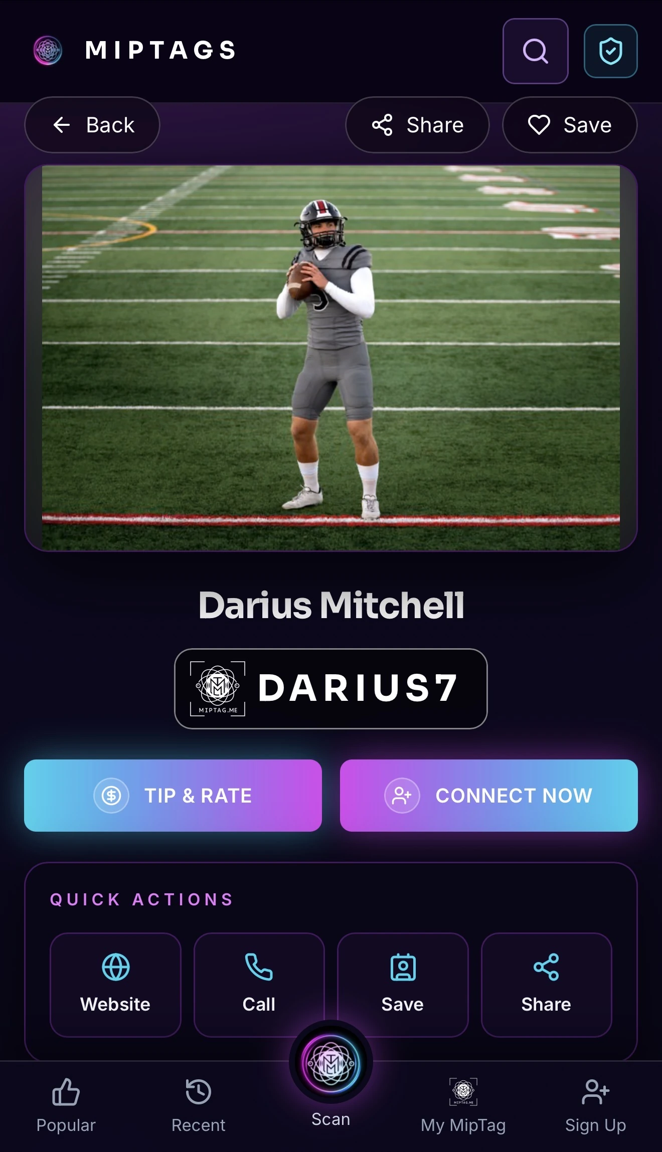Darius Mitchell MipTags profile design