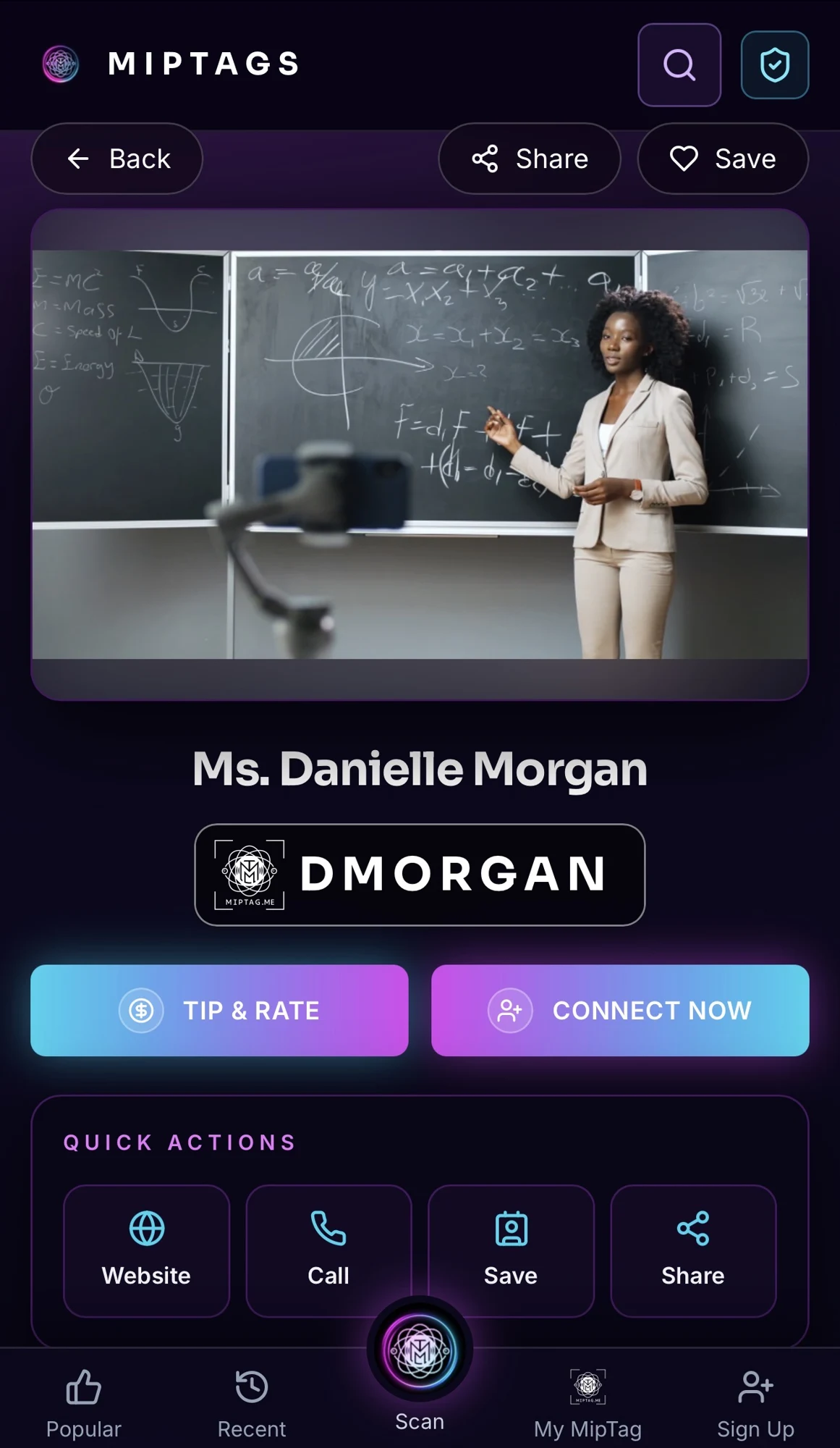 Ms. Danielle Morgan MipTags profile design