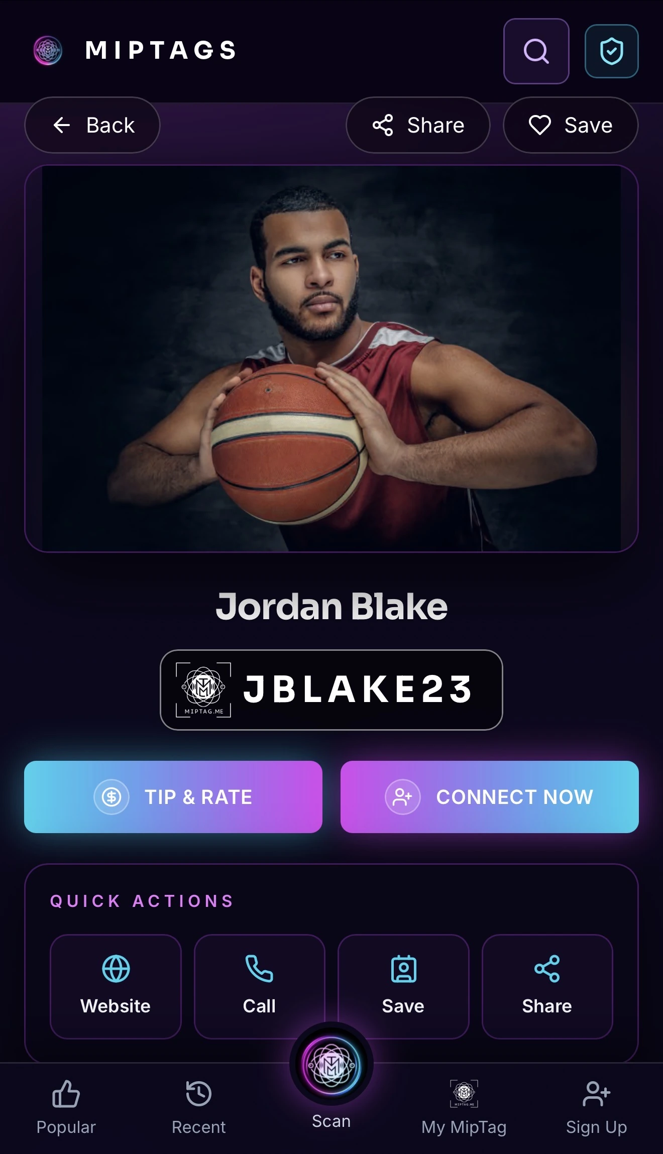 Jordan Blake MipTags profile design