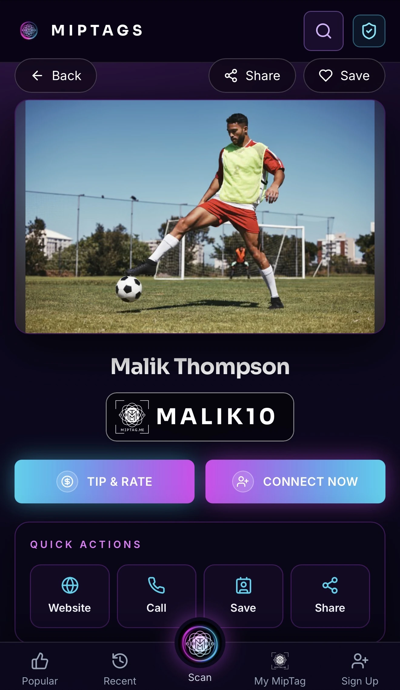 Malik Thompson MipTags profile design