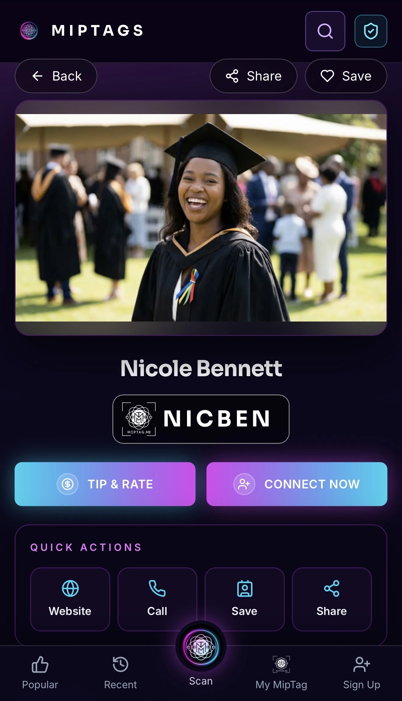 Nicole Bennett MipTags profile design