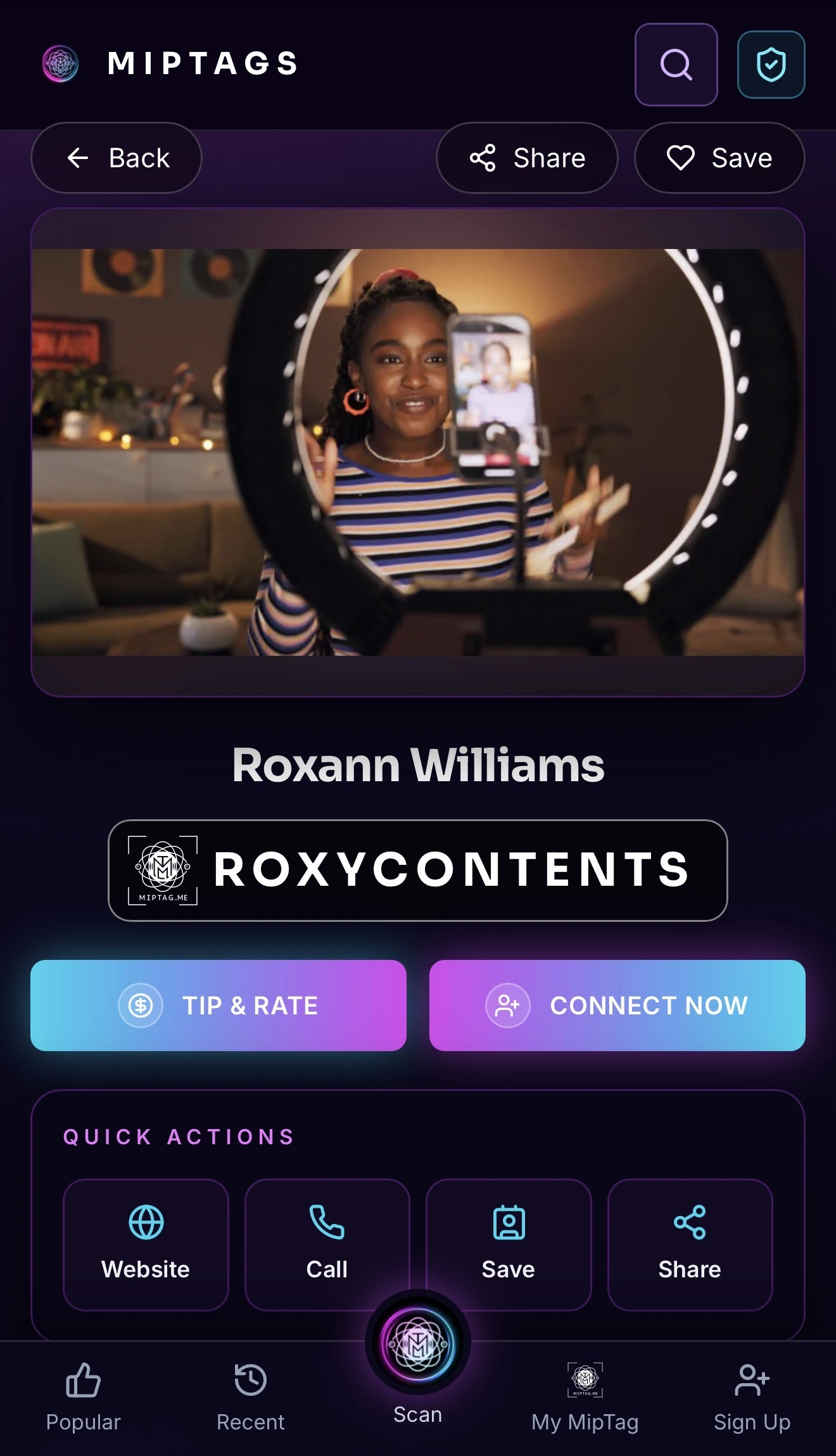 Roxann Williams MipTags profile design