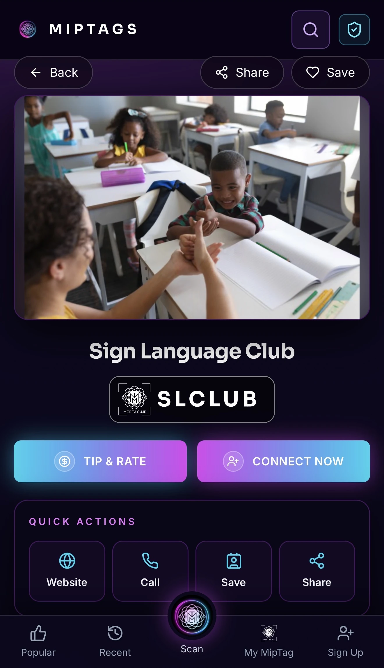 Sign Language Club MipTags profile design
