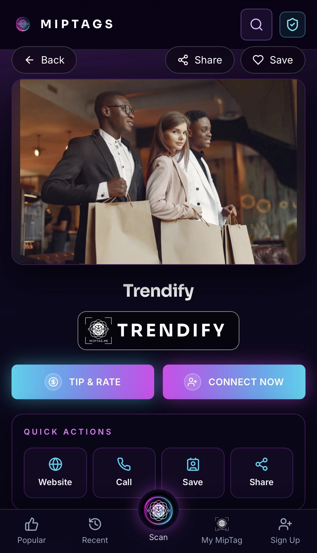 Trendify MipTags profile design